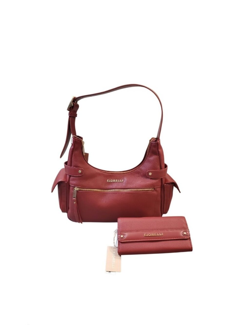 Fiorelli Red Pebbled Vegan Leather Shoulder Bag Hobo & Matching Wallet Set